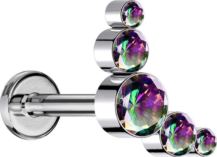 Produktbild Star Piercing Micro Threadless Labret silber fünf Kristalle dunkel multicolor (ohne Messing, Titan G23)
