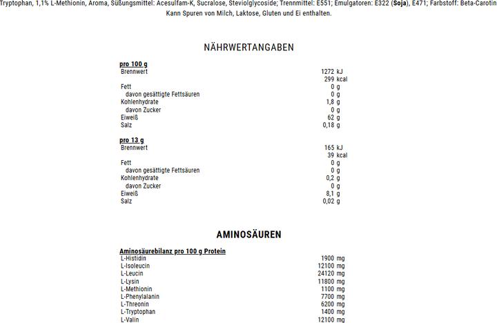 Nährwerte und Zutaten Weider Premium EAA Powder (Tropical, 1 Stk., 325 g)
