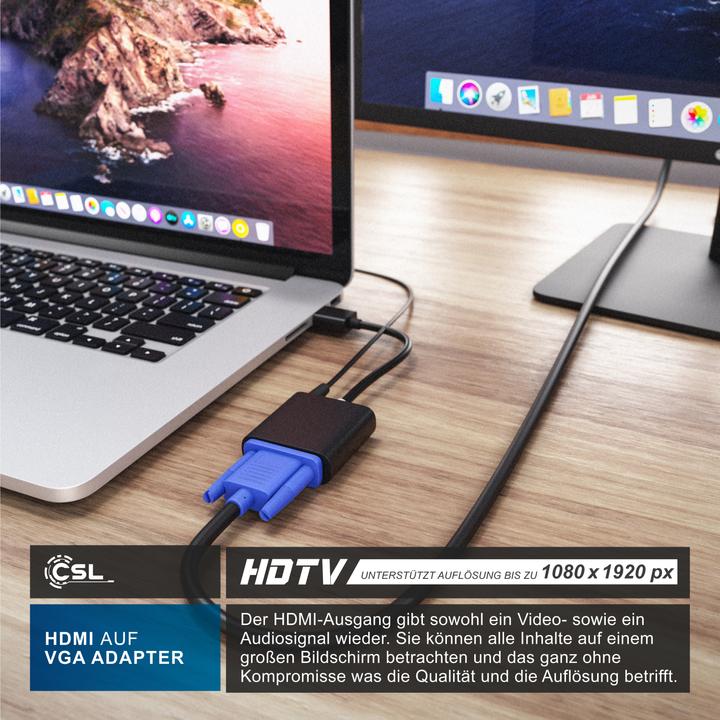 Image du produit CSL Adaptateur HDMI vers VGA, jack 3,5mm audio & vidéo, 10 cm, câble convertisseur 1080p, numérique (VGA, 20 cm)