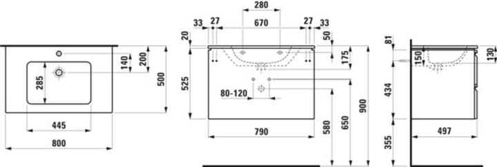 Actual product image Laufen Pro S Set 800, washbasin, 1 tap hole, overflow, incl. vanity unit, 2 drawers, 800x500mm, H861