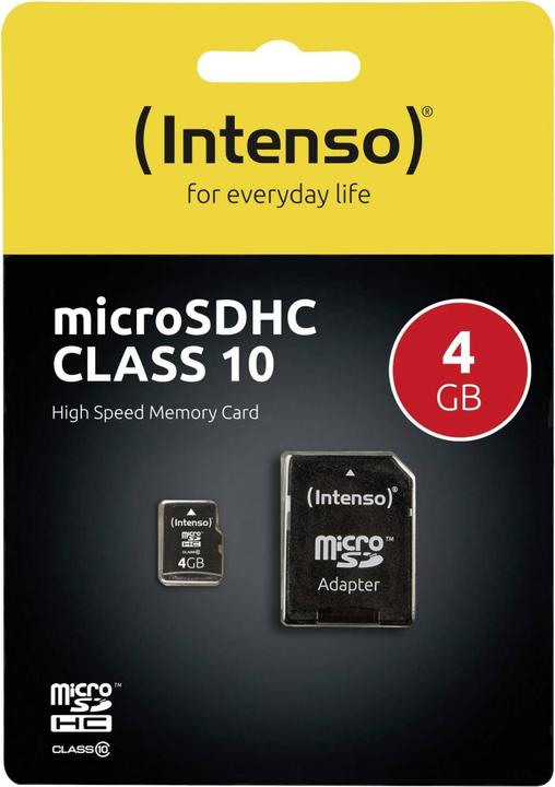 Image du produit Intenso MEMORY MICRO SDHC 4GB C10 W/ADAPTER 3413450 (4 Go, SDHC)