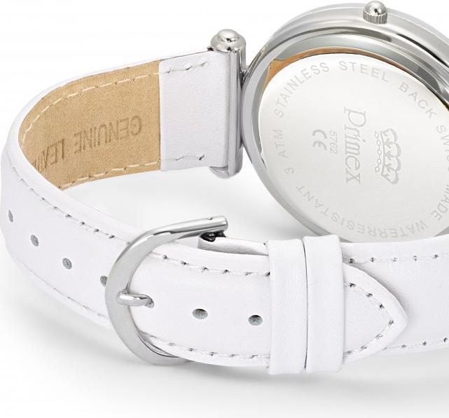 Image du produit Primex Montre Dame Swiss Made Bracelet Cuir Blanc Cadran Blanc Etanche 30 M Grande (Montre analogique, 40 mm)