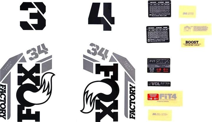 Fox Decal Kit: 2021, 34, F-S, Black Logo, Shiny Orange Fork FK