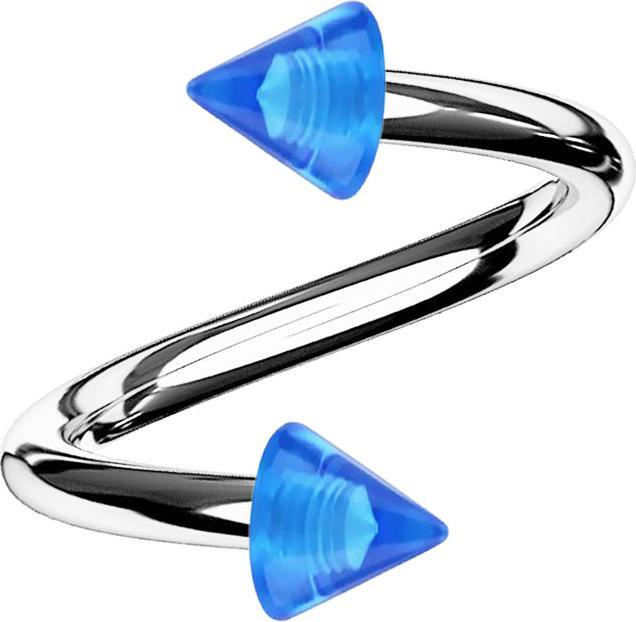 Produktbild Star Piercing Spirale silber mit zwei Cones dunkelblau transparent (Chirurgenstahl 316L, Acryl, ohne Messing)
