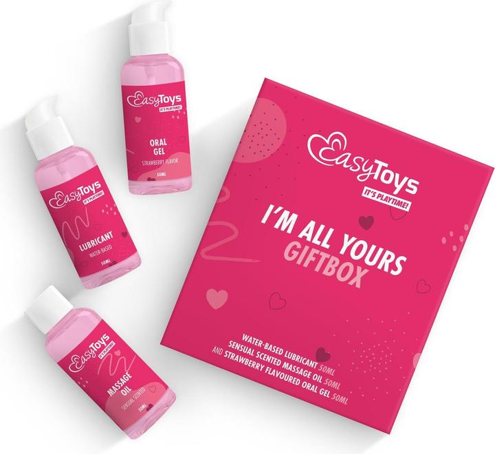 Actual product image Easytoys I'm All Yours Giftbox - Strawberry Oral Play Gel, Massage Oil & Lube