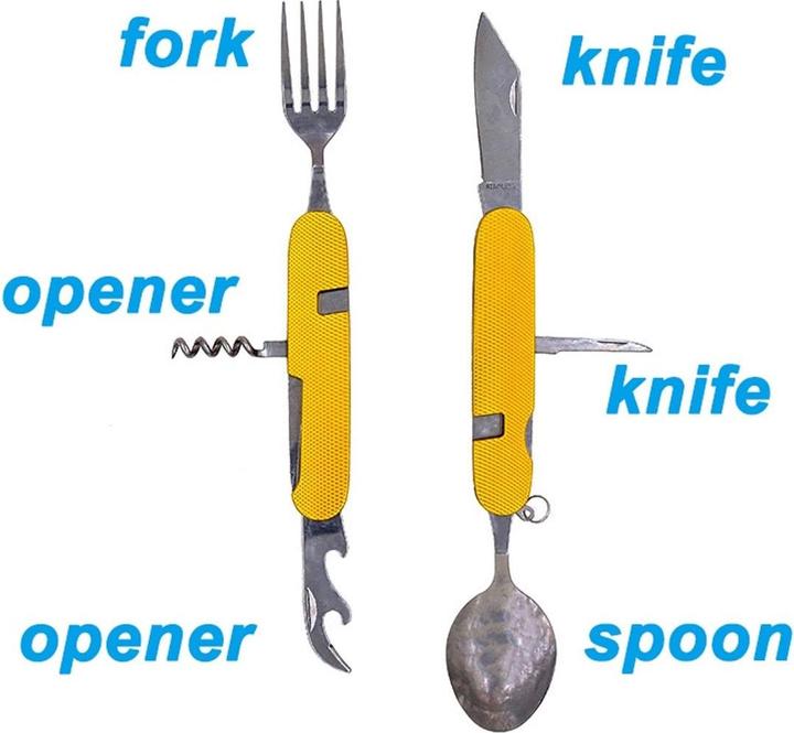 Actual product image König Design 4 in 1Camping Cutlery Set Foldable Travel Cutlery Outdoor Bundeswehr Field Cutlery