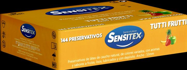 Actual product image Sensitex "Tutti Frutti" 144 colourful and vegan flavoured condoms - from Spain, stock pack (144 pcs.)