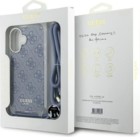 Immagine prodotto Guess GUHCP16SHC4SEB iPhone 16 6.1" niebieski/blu custodia rigida Crossbody Cord 4G Print