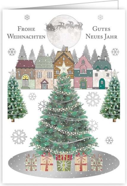 Produktbild Quire Weihnachtskartenbox - Weihnachtsstadt mit Tannenbaum - Frohe Weihnachten (10 Stk.)