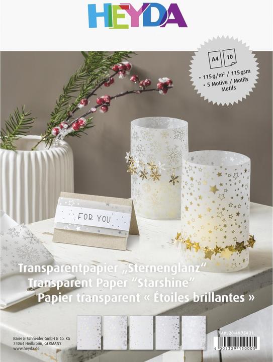 Image du produit Heyda Papier transparent Noël 10 feuilles, A4, or, argent (115 g/m², 10 x)
