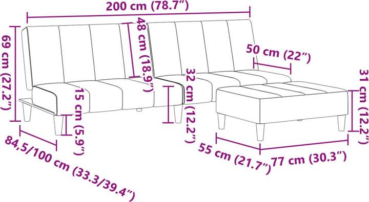 Actual product image VidaXL Sofa bed 2 seater with footstool Sofa bed daybed black fabric