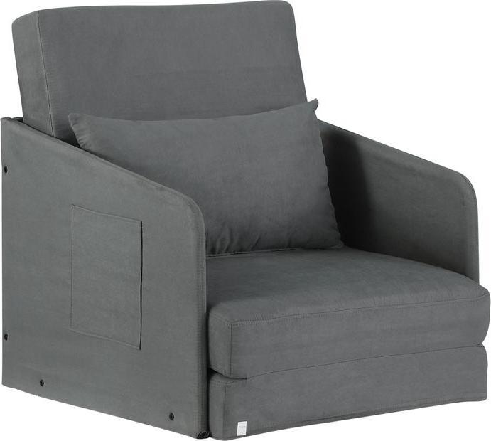 Produktbild Swisshandel24 Schlafsofa Sofabett Einzelsofa Waschbarer Bezug 2 Seitentaschen Kissen Metall Grau 70 x 76 x 77 cm