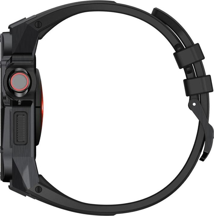 Produktbild Kingxbar CYF140 Robustes 2in1-Gehäuse für Apple Watch SE 6, 5, 4 (44 mm) Edelstahl mit schwarzem Armband (44 mm, TPU, Nerūdijantis plienas)