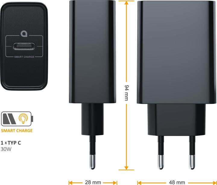 Produktbild Aplic USB Ladegerät USB C Netzteil, Power Delivery 30 Watt, USB Charger, Ladeadapter, schwarz (30 W)
