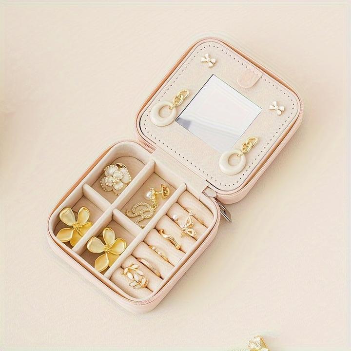 Immagine prodotto Only-Bags.Store 1 Stück Mini-Reise-Schmuck-Organizer im klassischen Stil mit Spiegel, 3-lagiger Aufbewahrungskoffer