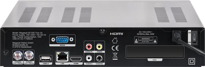 Produktbild Megasat HD 935 Twin V3 1TB Schwarz (1000 GB, DVB-S2, Twin DVB-C, Festplatte)