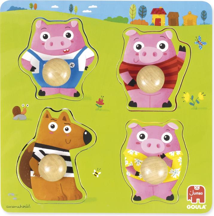 Actual product image Goula Kids Wooden Puzzle Three Little Pigs (4 pieces)