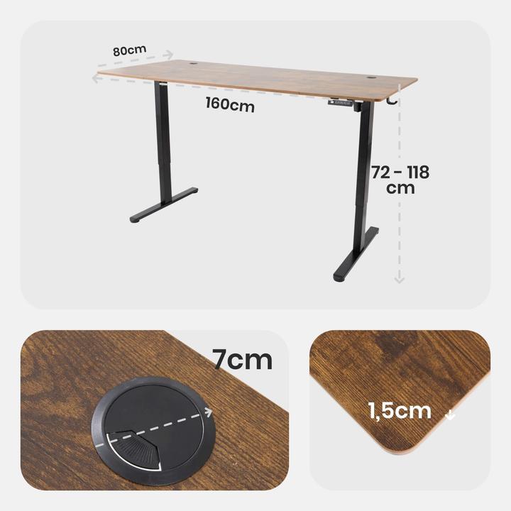 Produktbild Arebos Höhenverstellbarer Schreibtisch (160 x 80 x 72 cm)