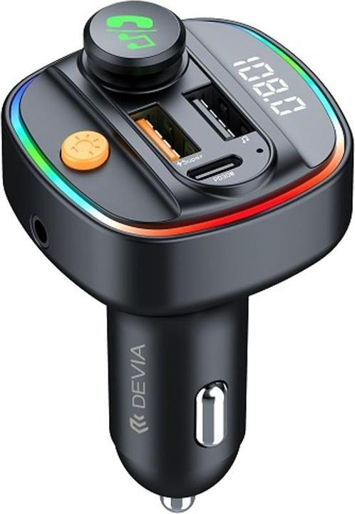 Actual product image Devia transmitter FM Smart Bluetooth MP3 car charger PD 30W 1x USB-C 2x USB 3A black