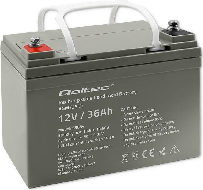 Actual product image Qoltec accumulator AGM | 12V | 36Ah | max.540A (12 V, 36 Ah)