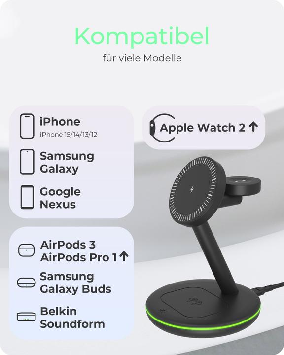 Actual product image Icy Box Inductive/magnetic charging station f. Smartphone/watch/near headphones (15 W)