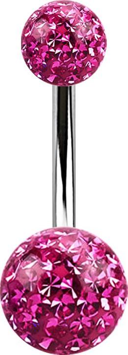 Actual product image Star Piercing Banana silver with two crystal balls pink Epoxy protective layer (without brass, Surgical steel 316L)