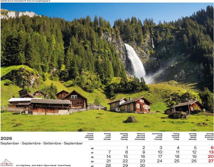 Produktbild Schweiz-Suisse-Svizzera-Switzerland 2026 (40 x 31 cm, Harter Einband, Französisch, Deutsch)