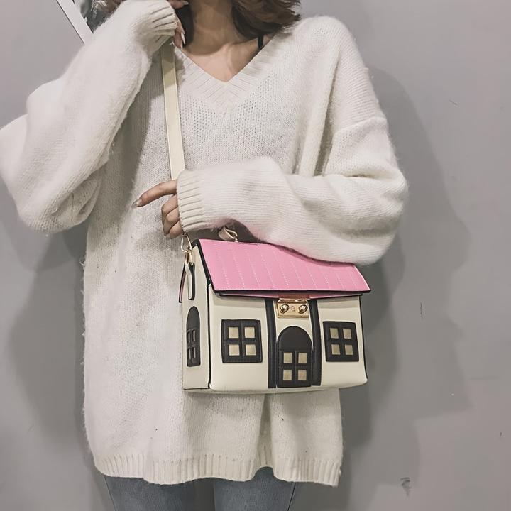 Produktbild Only-Bags.Store Charmante Messenger Bag in Form eines Hauses - Kunstleder Crossbody Purse mit geometrischem Muster