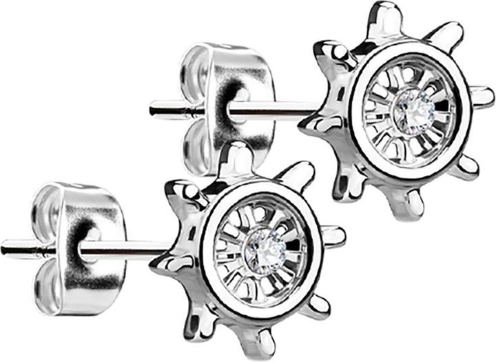 Produktbild Star Piercing Ohrstecker Yachtrad silber mit Kristall silber (Messing, Chirurgenstahl 316L)