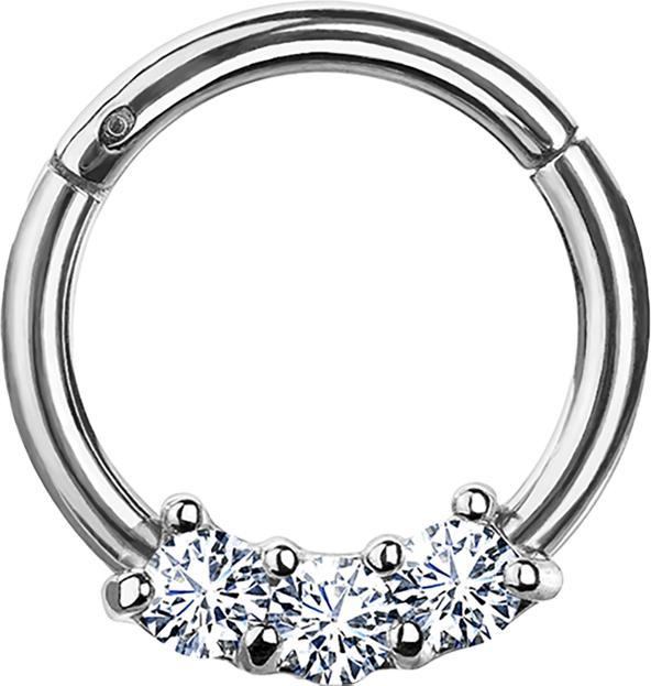 Star Piercing Micro Segmentring klappbar silber drei Kristallen silber (Chirurgenstahl 316L, ohne Messing)