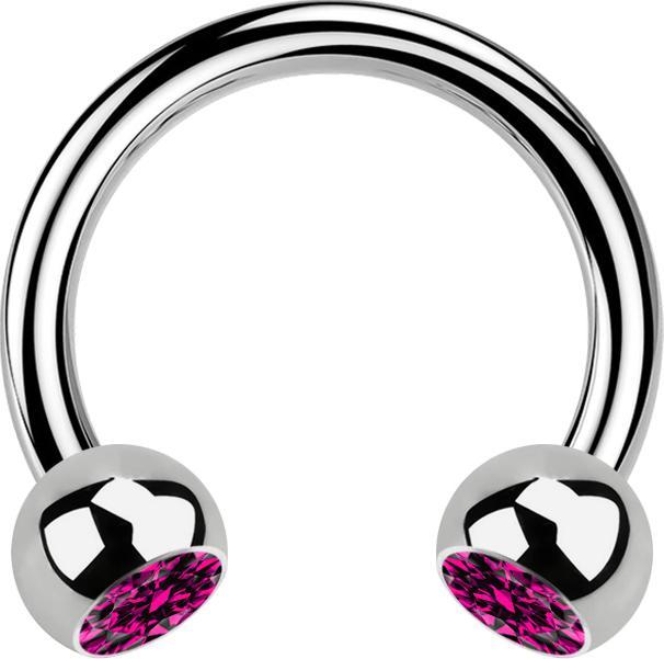Star Piercing Micro Circular Barbell silber mit zwei Kugeln Kristall fuchsia (ohne Messing, Titan G23)