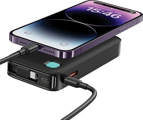 Produktbild Usams Powerbank ze zwijanym kablem USB-C Retractable 10000 mAh PD 20W Fast Charge XY Series czarny/b (10000 mAh, 50 W, 50 Wh)