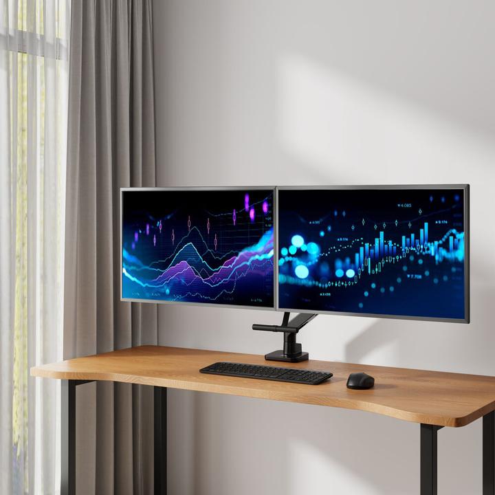 Image du produit Bras double écran office premium, avec vérin à gaz, crossbar (32")