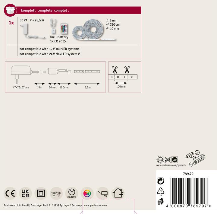 Actual product image Paulmann SimpLED Strip (RGB, 750 cm, Indoor)