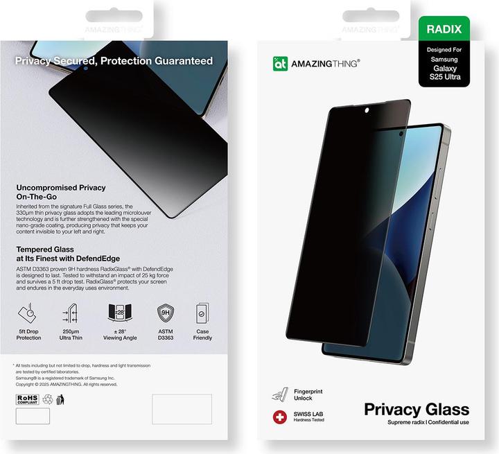 Produktbild Amazingthing Radix Privacy Glass Sichtschutz-Hartglas für Samsung Galaxy S25 Ultra (1 Stück, Samsung Galaxy S25 Ultra)
