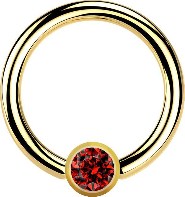 Produktbild Star Piercing Micro Ball Closure Ring vergoldet mit Kugel Kristall rot (Chirurgenstahl 316L, ohne Messing)