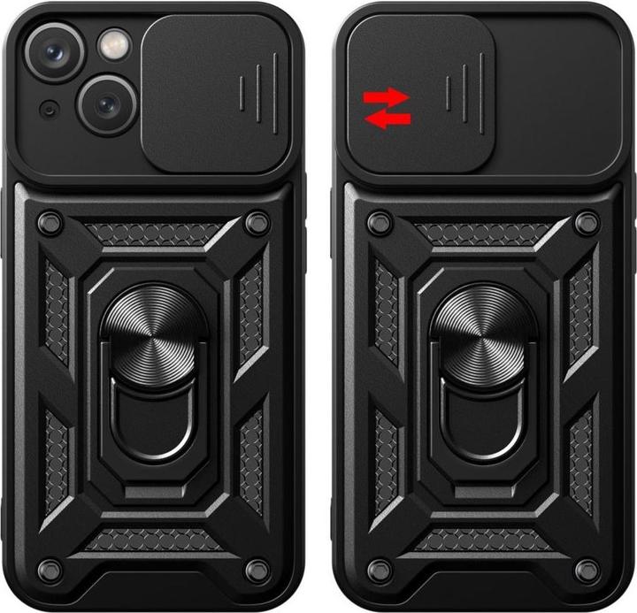 Actual product image Hurtel Hybrid Armor Camshield case with stand and camera cover for iPhone 15 - pink (Apple iPhone 15)