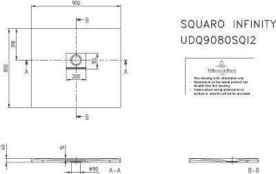 Produktbild Villeroy & Boch V&B Duschwanne SQUARO INFINITY R-eck900x800x40mm anthrazit