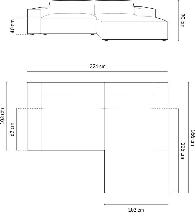 Image du produit Micadoni Canapé D'Angle Droit Modulaire Velours, "Jodie", 3 Places, 224x166x70Fabriqué en Europe (Canapé d'angle)