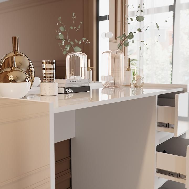 Actual product image Vicco Dressing table Marla, White High Gloss, 120 cm with mirror, LED fairy lights (120 x 60 x 79 cm)