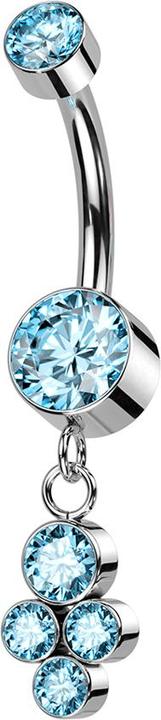 Actual product image Star Piercing Banana internal thread aqua two cylinders crystal silver pendant four crystals aqua (Titanium G23, without brass)