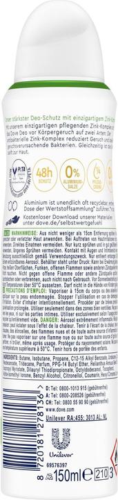 Immagine prodotto Dove Deo 0% Zinco Cetriolo Fragranza 150 ml (Getto vaporizzato, 150 ml)