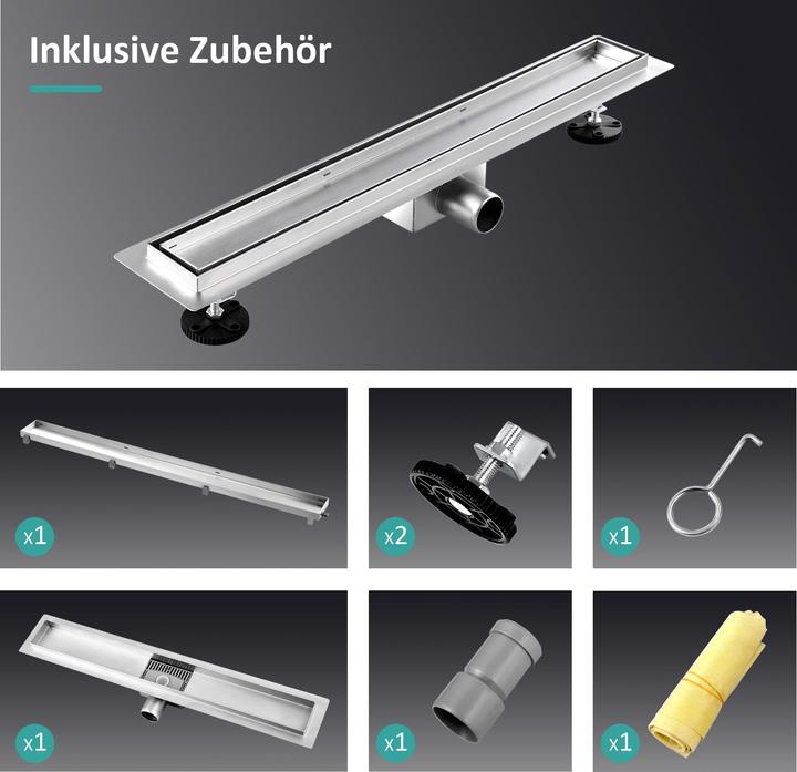 Produktbild Emke Duschrinne Edelstahl, Bodenablauf Komplettset Siphon mit Geruchsstop, Haarsieb, 500cm (500 mm)