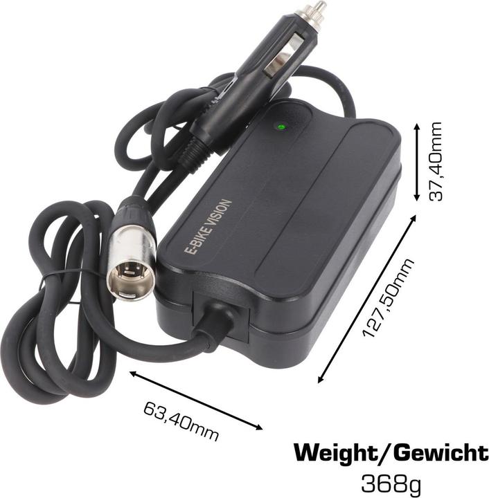 Image du produit E-Bike-Vision Chargeur allume-cigare 12V SET pour Bosch Active, Performance 36V (Chargeur de vélo électrique)