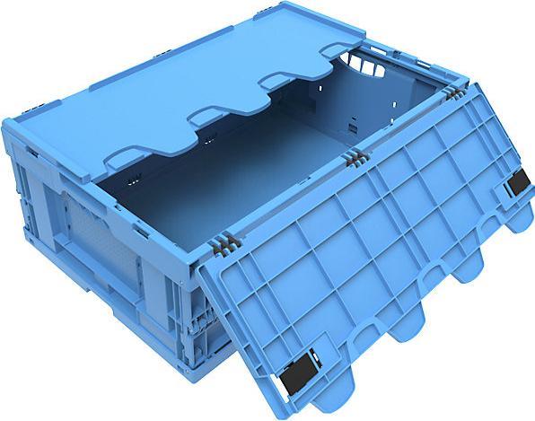 Actual product image Walther Polypropylene folding box, capacity 44 l, with hinged lid, blue, stackable. (600 x 400 x 220 mm, 44 l)
