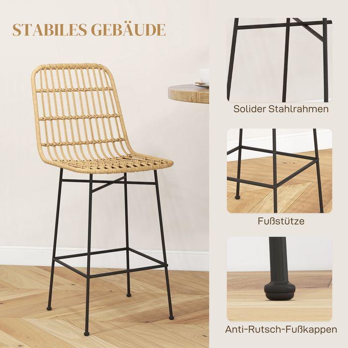 Actual product image Swisshandel24 Bar stool set of 2 bar stool counter stool backrest PE rattan boho design kitchen stool steel yellow