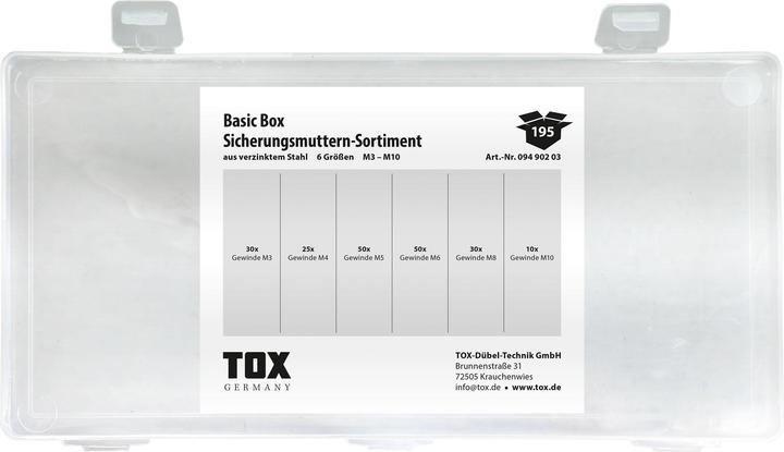 Produktbild Tox Basic Box Sicherungsmuttern - Sortiment 195 tlg. (M6, M8, M5, M4, M10, M3)