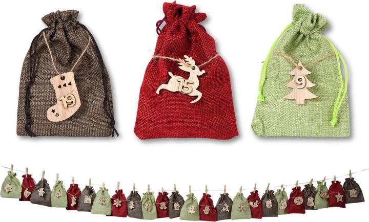Actual product image Hermex Weihnachtskalender zum Befüllen Do-It-Yourself-Adventskalender Jutebeutel