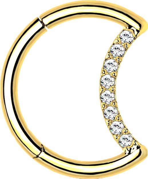 Star Piercing Micro Segmentring klappbar vergoldet Mond mit Kristallen (Titan G23, ohne Messing)
