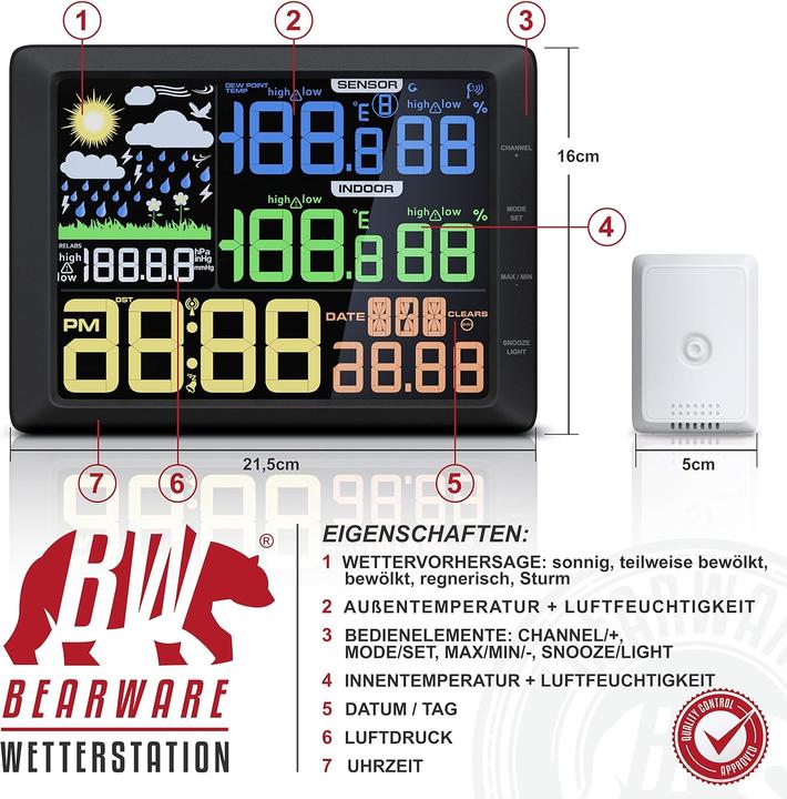 Produktbild CSL Wetterstation mit Farbdisplay und Aussensensor